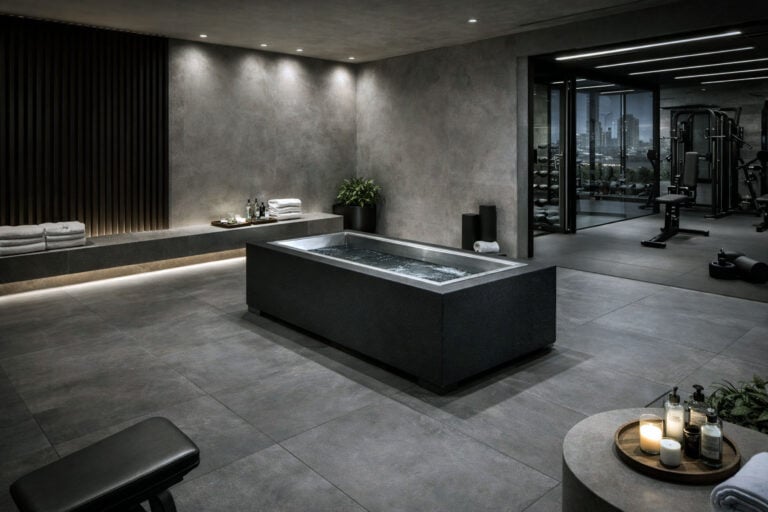Black BlueCube Modular Cold Plunge in Luxury Gym