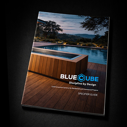 BlueCube Custom Cold Plunge Guide magazine cover photo for architects and builder and custom homes