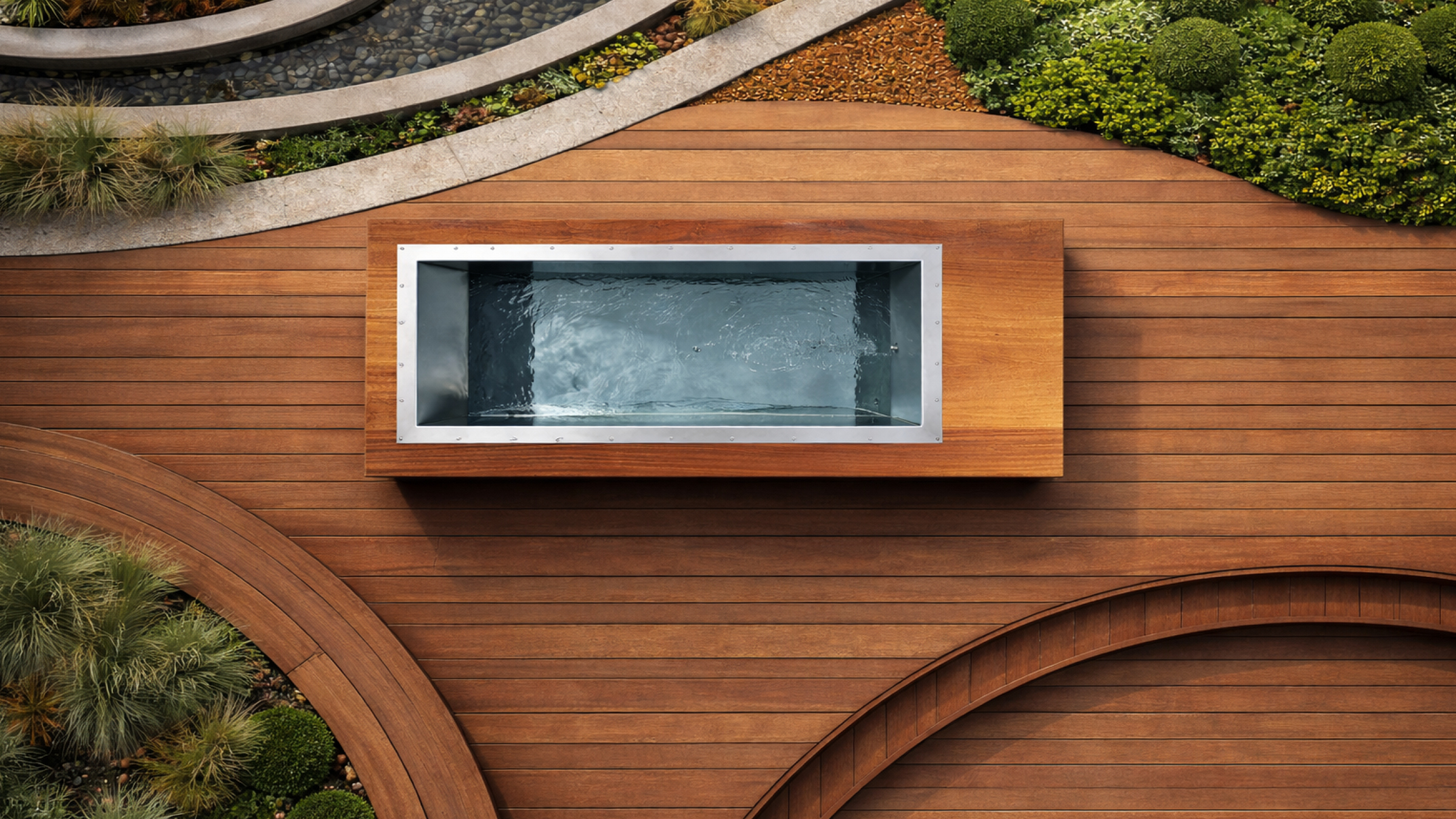 C1 BlueCube Cold Plunge Wood Deck On wood porch