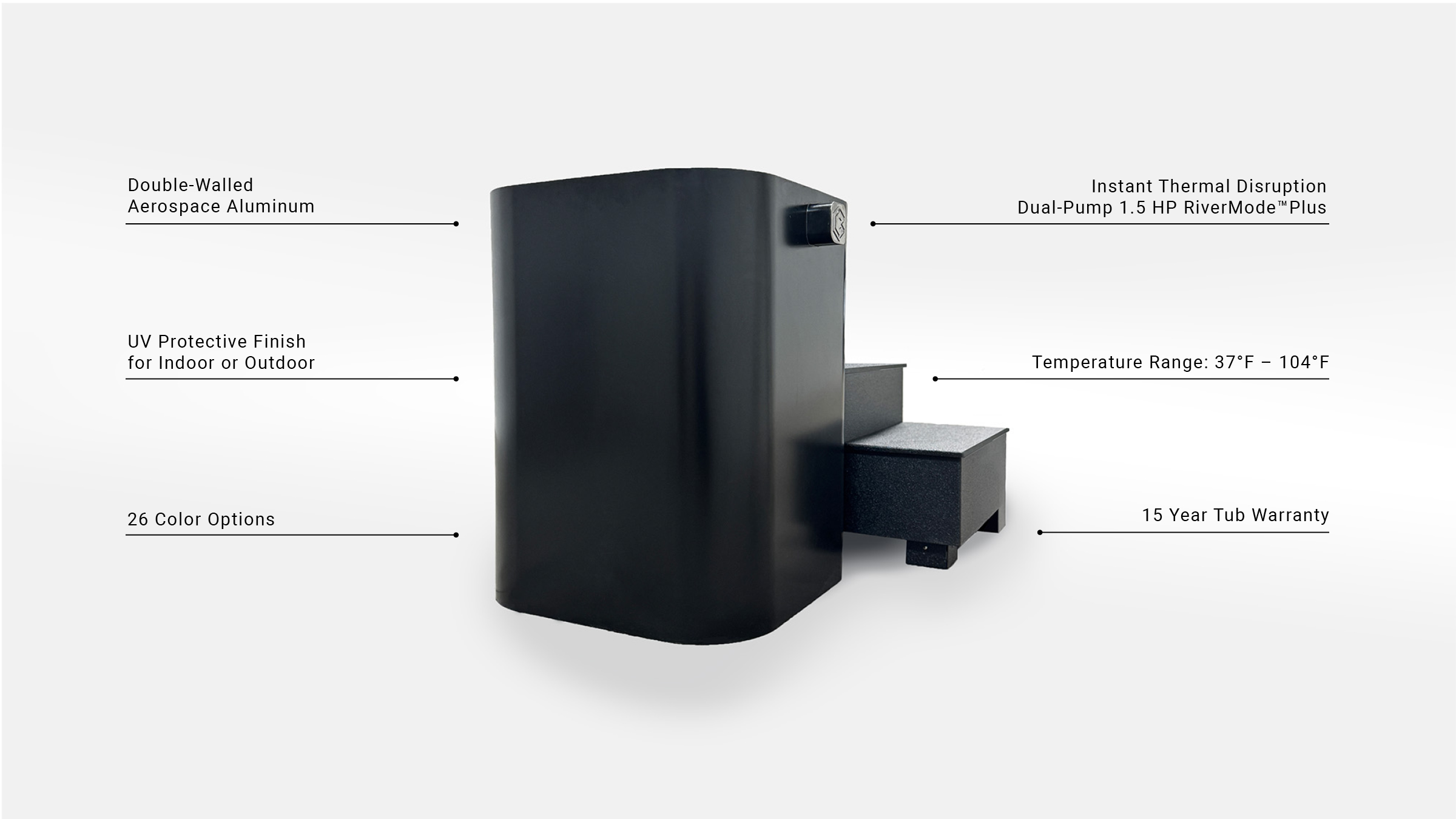 Black D2 BlueCube Cold Plunge specification diagram