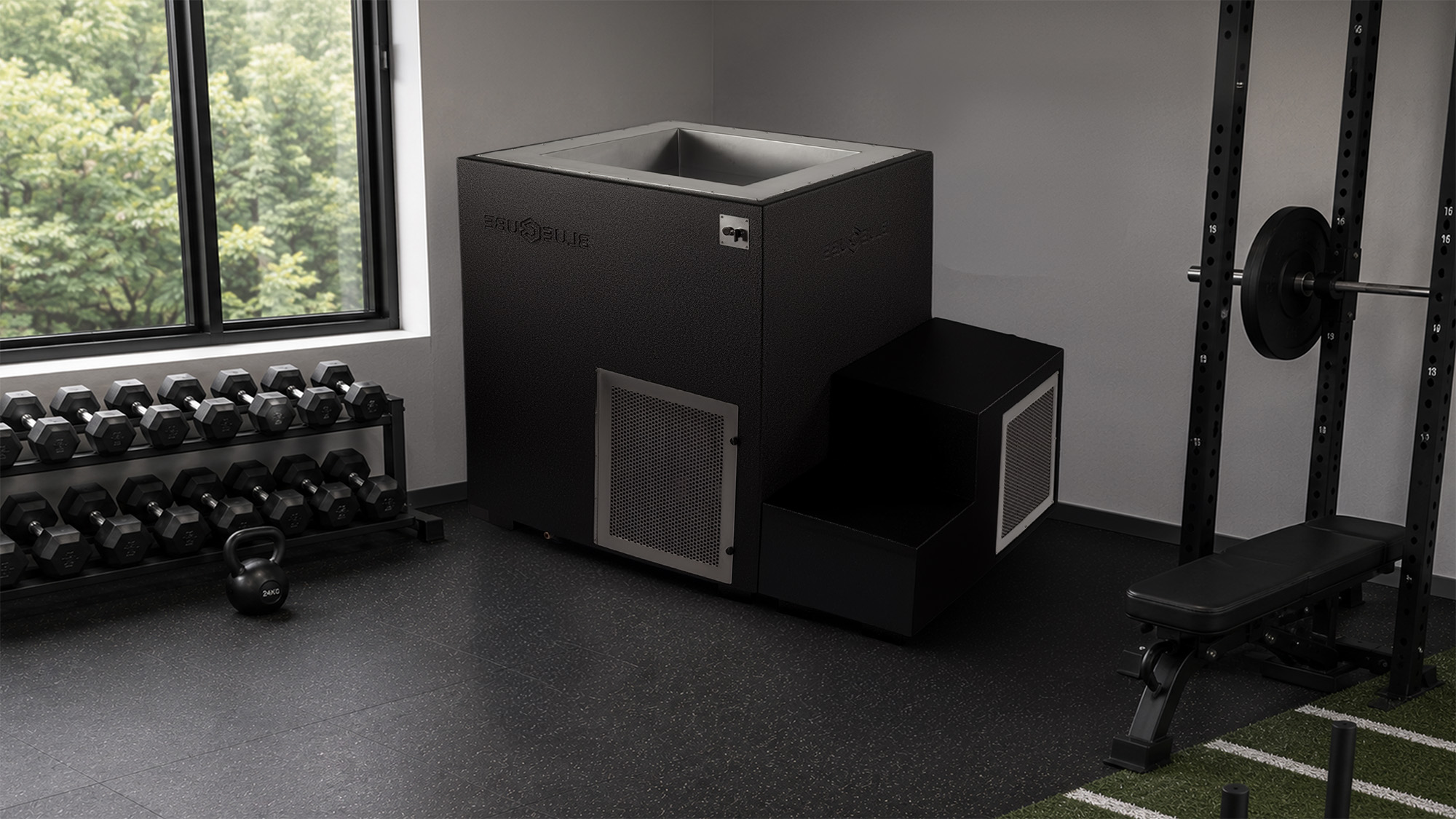 Limitless BlueCube Cold Plunge In black Gym